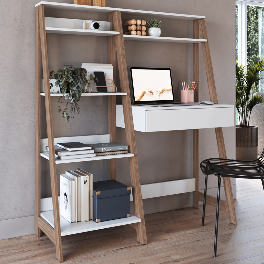 Conjunto Escrivaninha e Estante Para Escritório B94 Branco Montana NOVAM