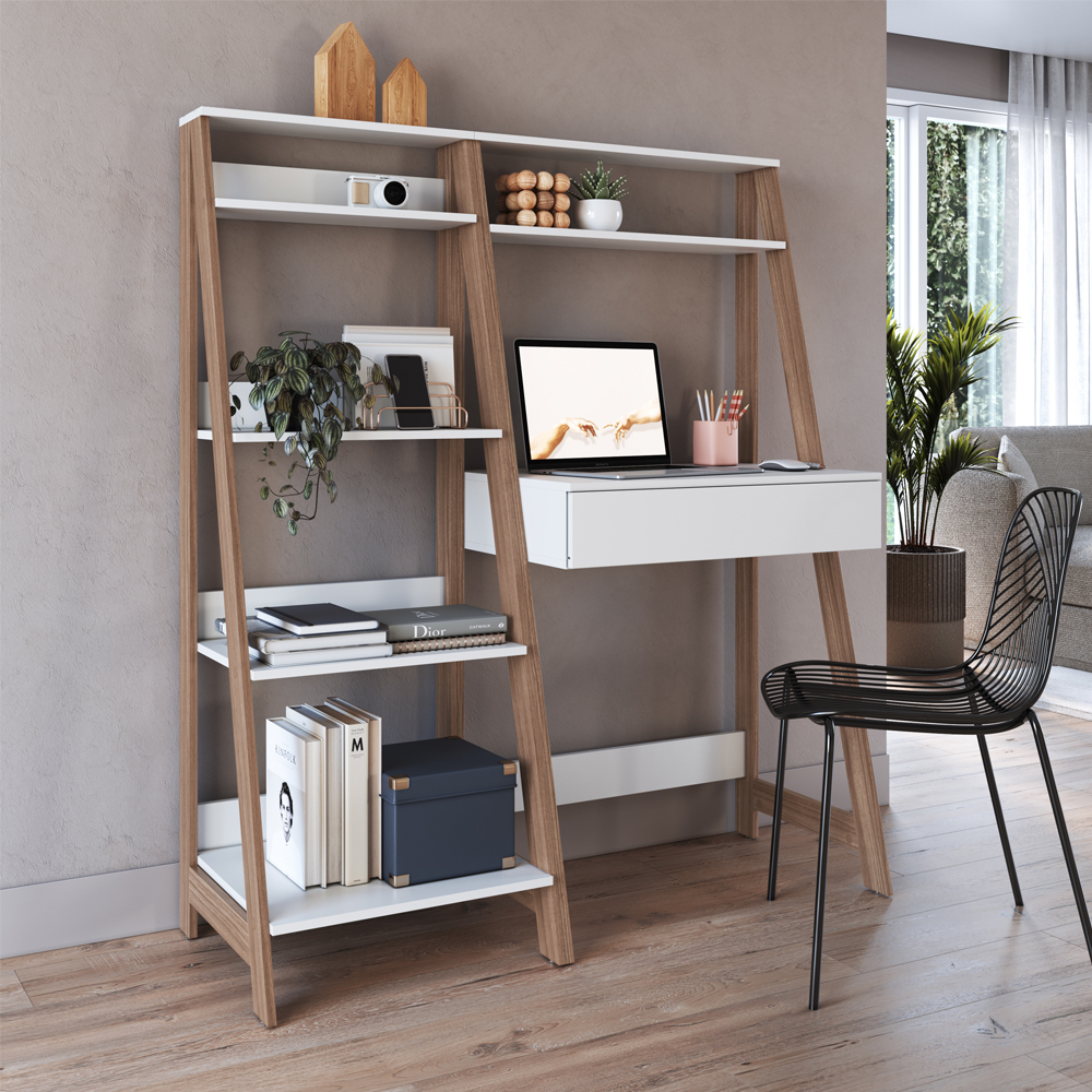 Conjunto Escrivaninha e Estante Para Escritório B94 Branco Montana NOVAM