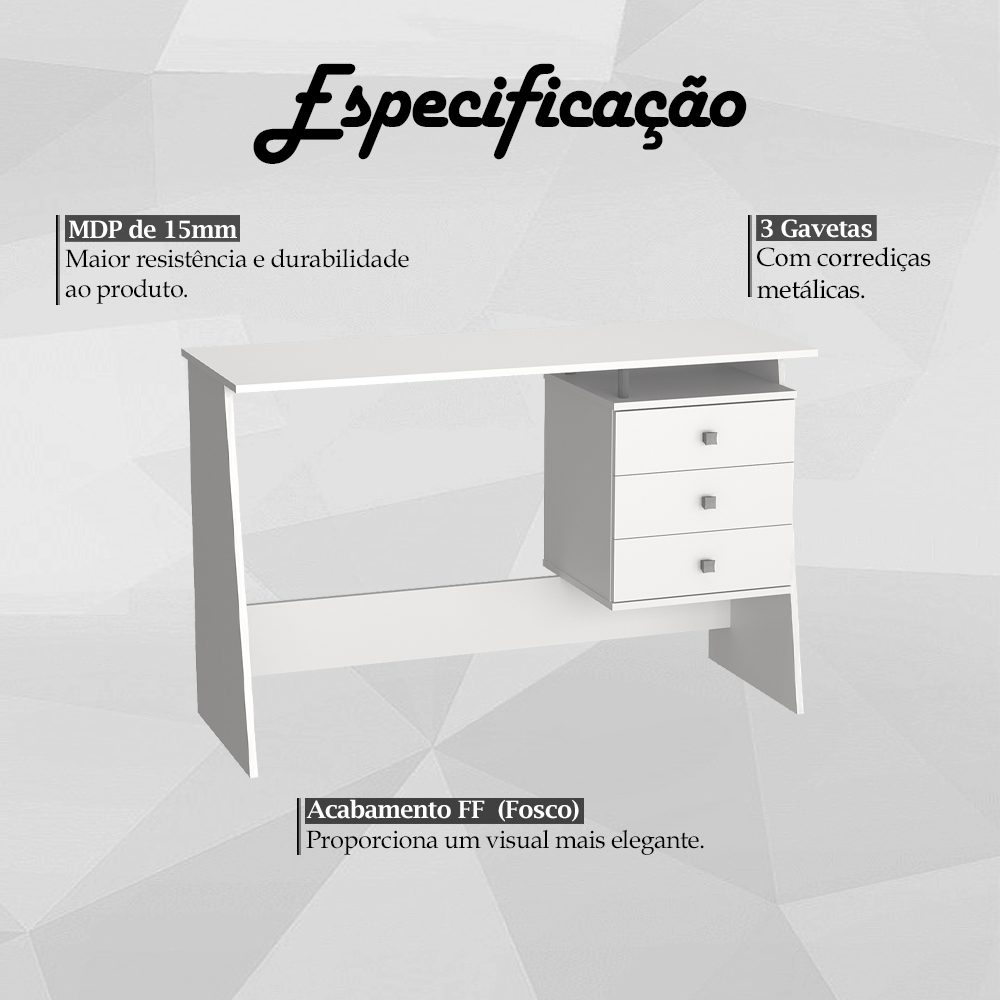 Escrivaninha 3 Gavetas Para Escritorio B36 Branco NOVAM