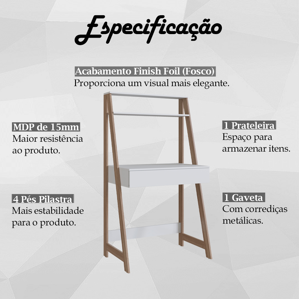 Escrivaninha Estante 1 Gaveta e 1 Prateleira B80 Branco Montana NOVAM