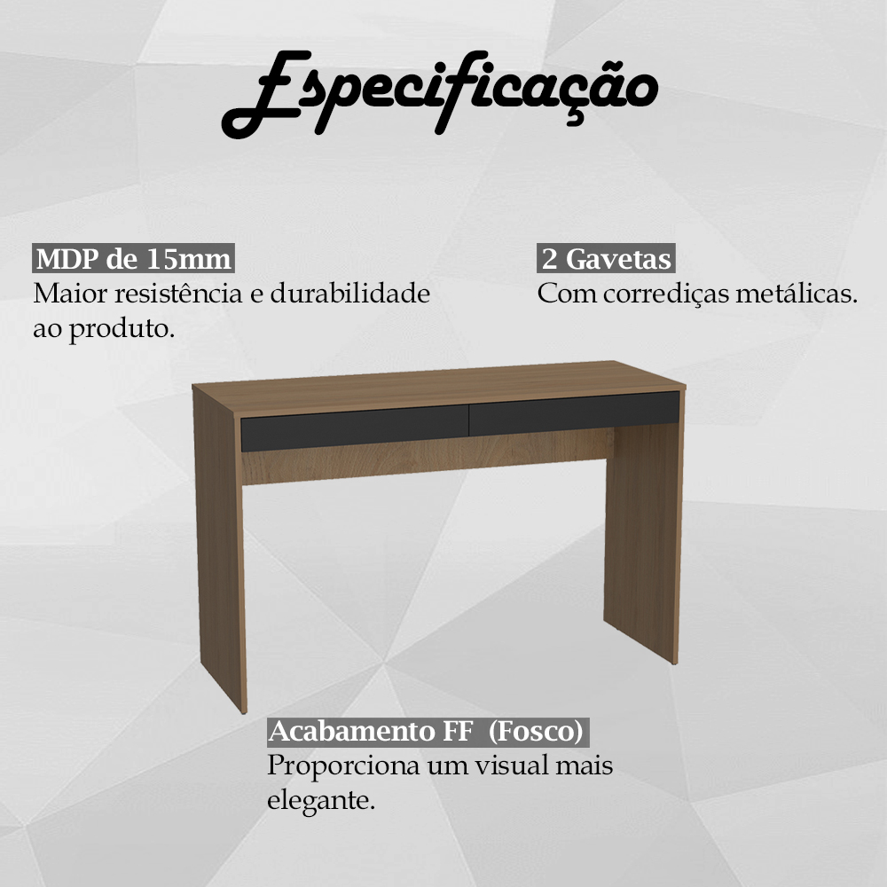 Escrivaninha Madri Para Computador 2 Gavetas B35 Mell Preto NOVAM