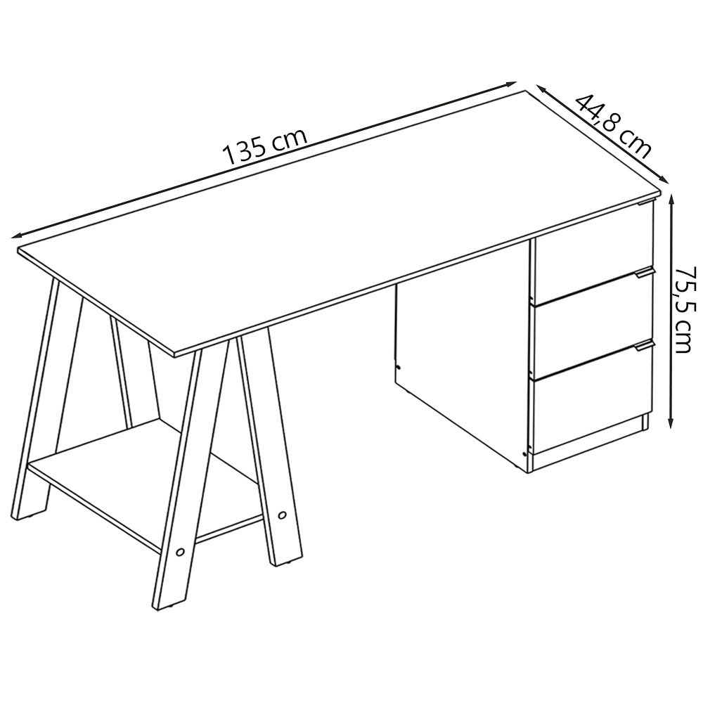 Escrivaninha Mesa Escritorio Cavalete 3 Gavetas B62 Mell Branco NOVAM