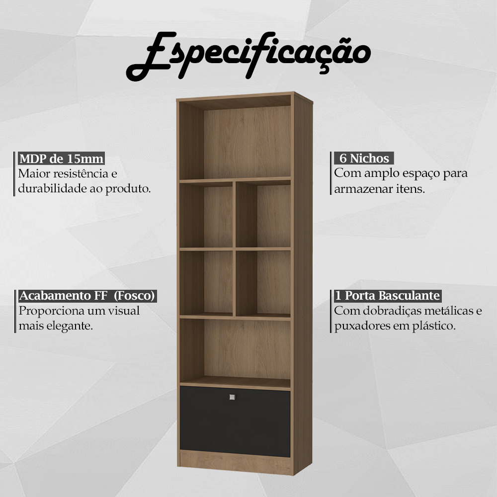 Escrivaninha e Estante Livreiro Para Escritorio B30 Mell Preto NOVAM