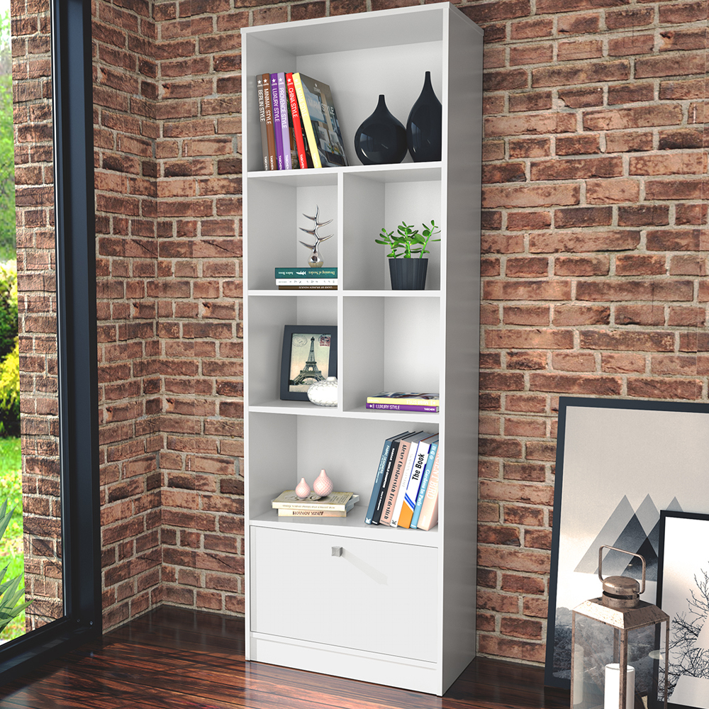 Estante Livreiro 1 Porta Basculante e 6 Nichos B37 Branco NOVAM