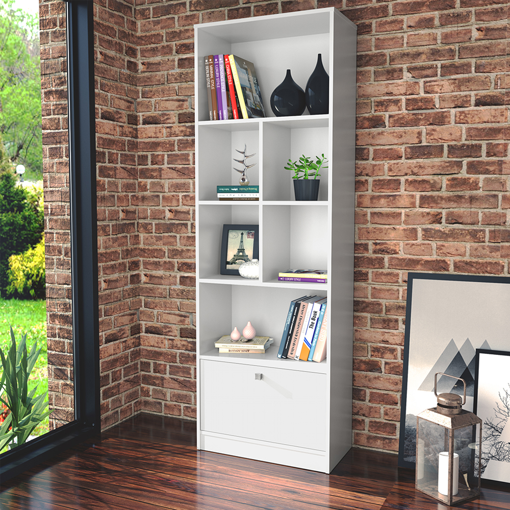 Estante Livreiro 1 Porta Basculante e 6 Nichos B37 Branco NOVAM