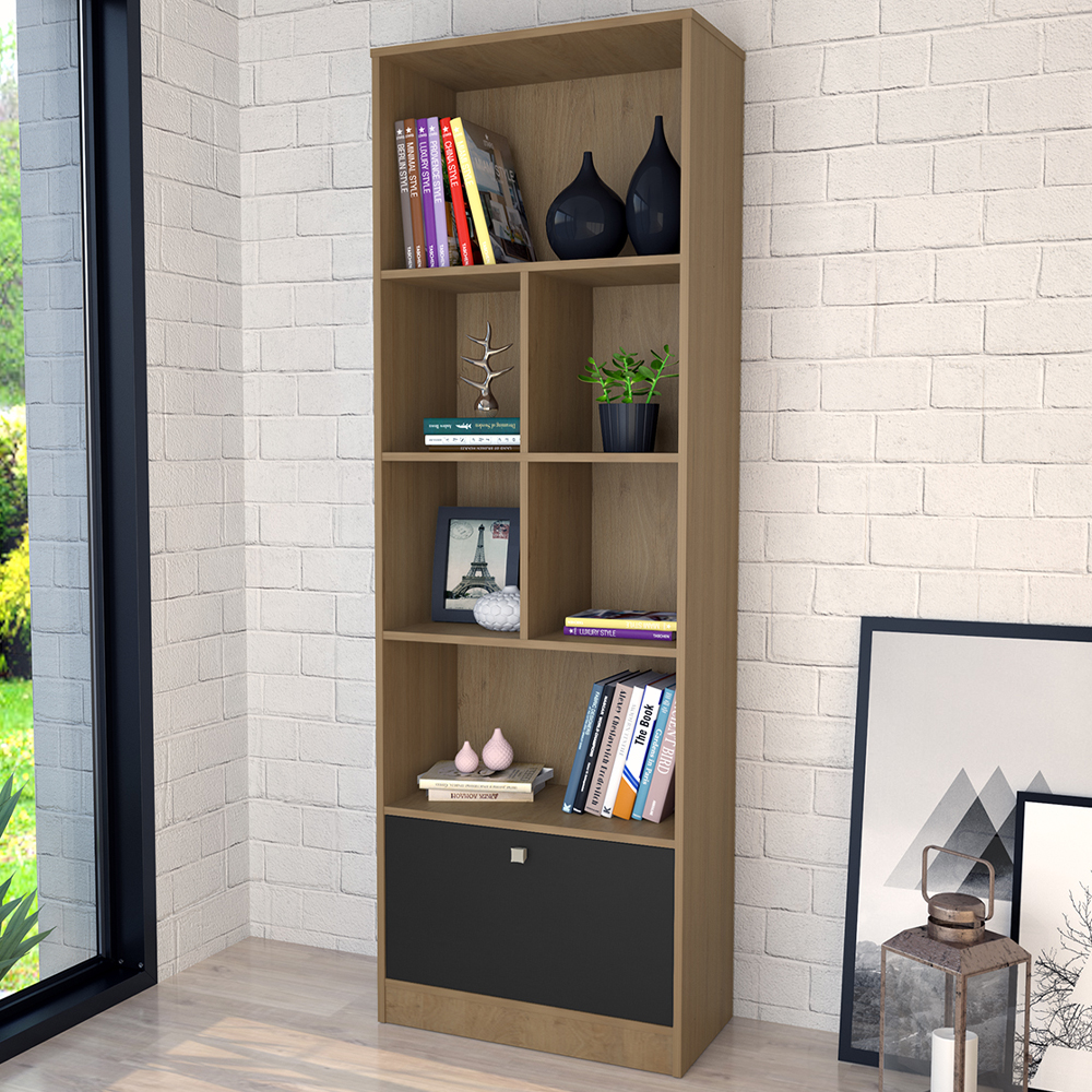 Estante Livreiro 1 Porta Basculante e 6 Nichos B37 Mell Preto NOVAM