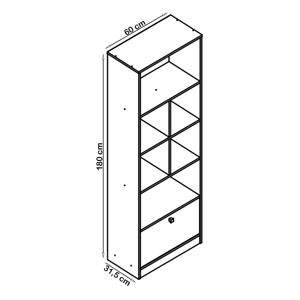 Estante Livreiro 1 Porta Basculante e 6 Nichos B37 Mell Preto NOVAM