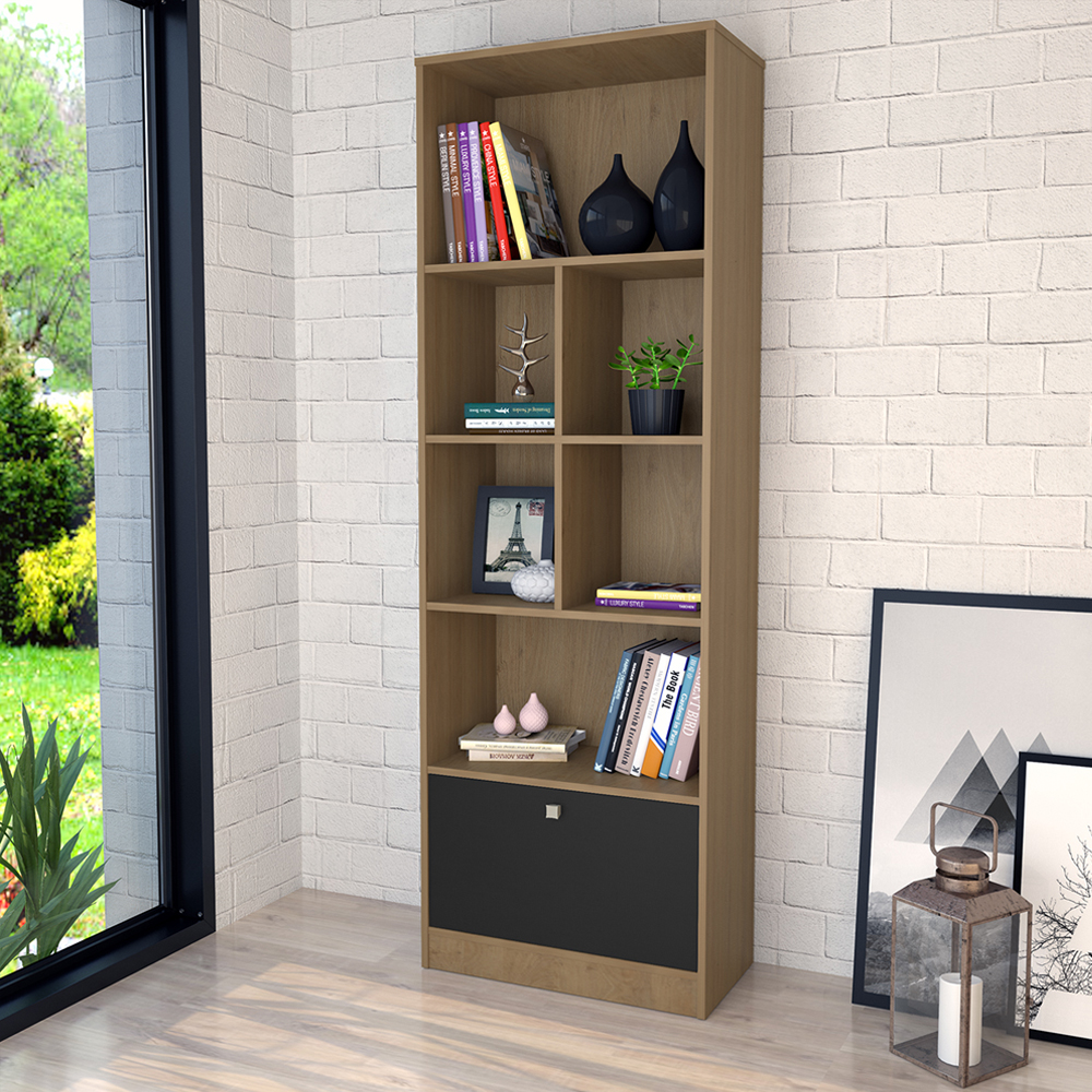 Estante Livreiro 1 Porta Basculante e 6 Nichos B37 Mell Preto NOVAM