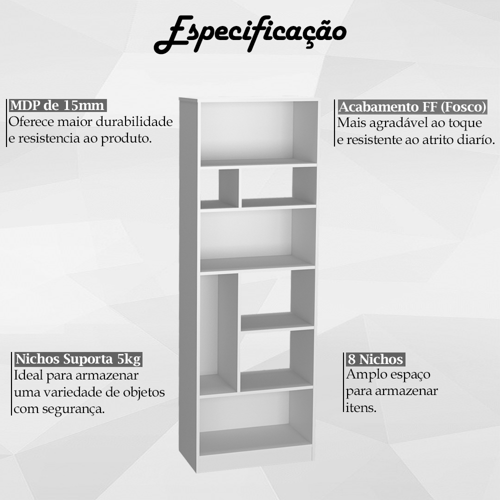 Estante Livreiro 8 Nichos B38 Branco NOVAM