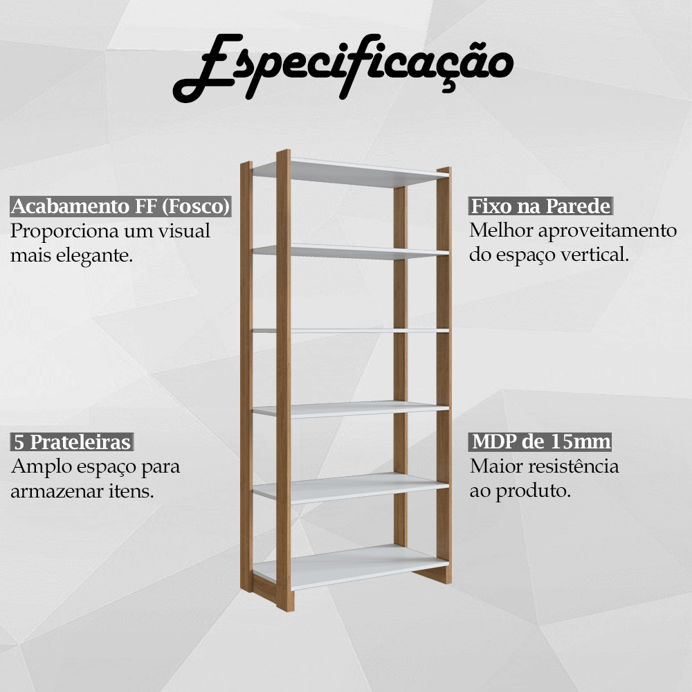 Estante Multiuso 5 Prateleiras EY201 Mell Branco NOVAM