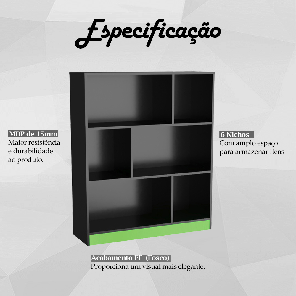 Estante Para Escritorio Gamer B25 Preto Verde NOVAM