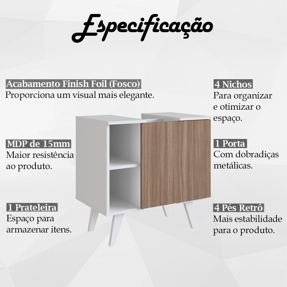 Gabinete Para Banheiro 01 Porta e 4 Nichos B86 Branco Montana NOVAM