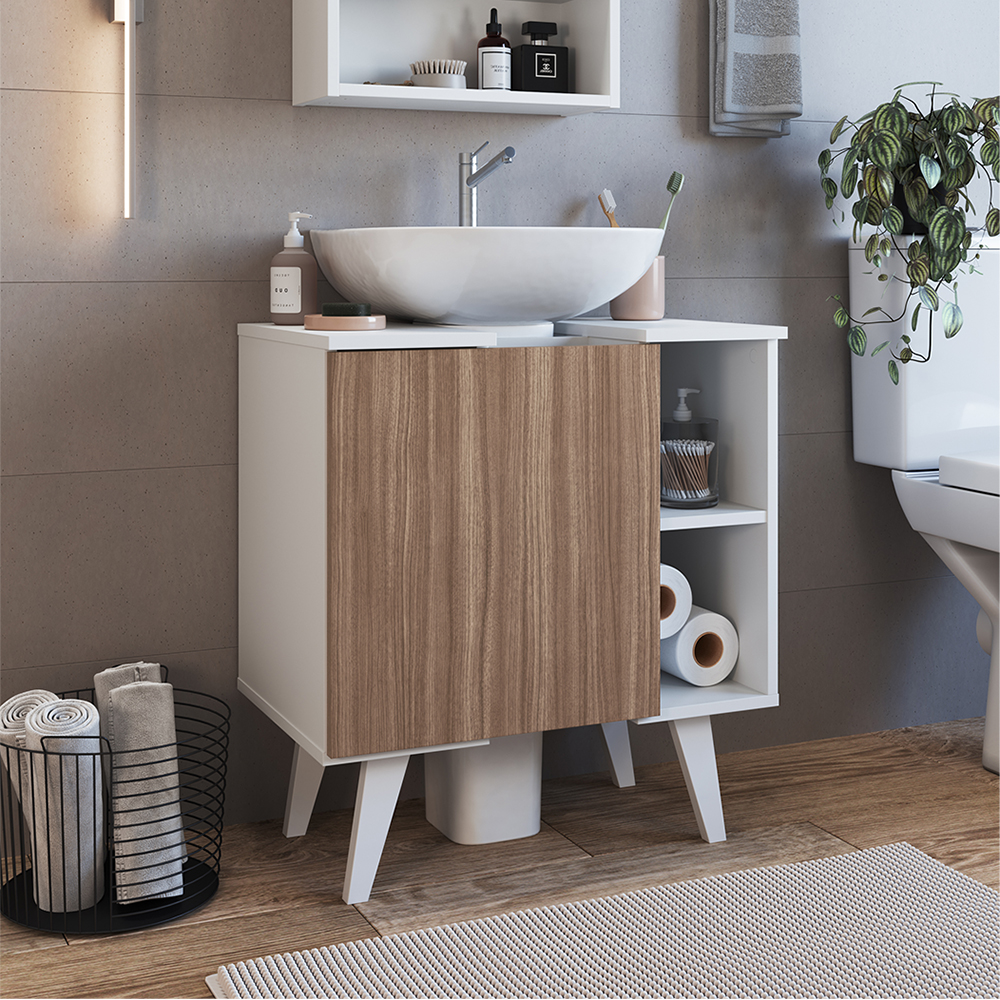 Gabinete Para Banheiro 01 Porta e 4 Nichos B86 Branco Montana NOVAM