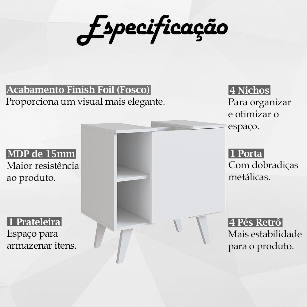 Gabinete Para Banheiro 01 Porta e 4 Nichos B86 Branco NOVAM