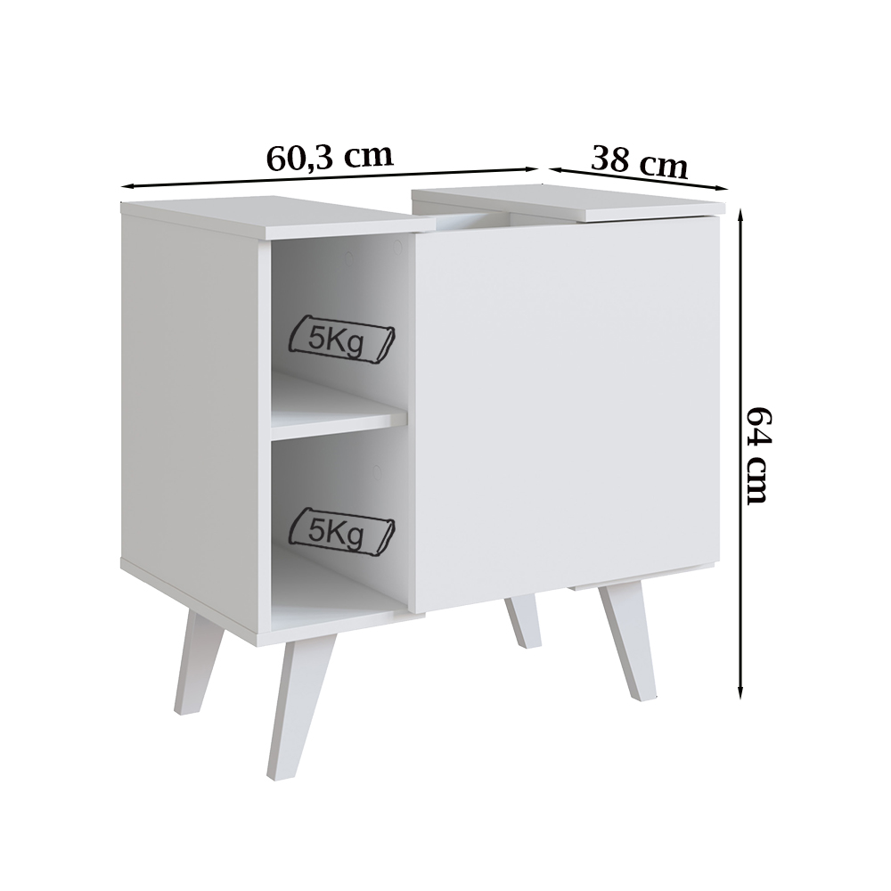 Gabinete Para Banheiro 01 Porta e 4 Nichos B86 Branco NOVAM
