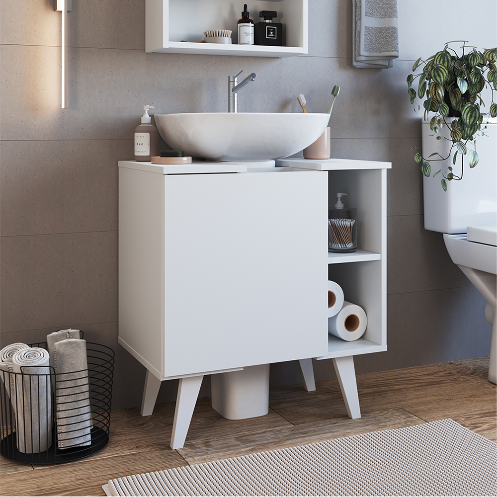 Gabinete Para Banheiro 01 Porta e 4 Nichos B86 Branco NOVAM