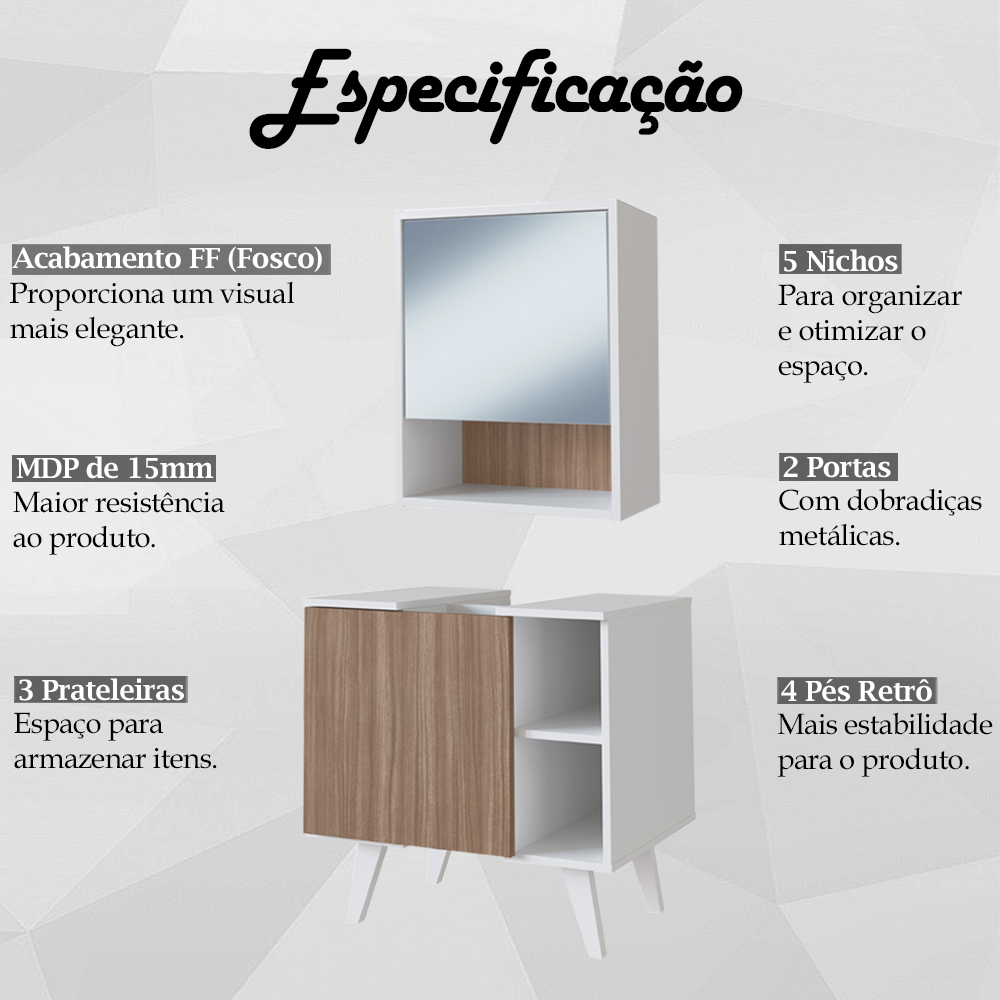 Gabinete e Armario Com Espelho Para Banheiro B95 Branco Montana NOVAM