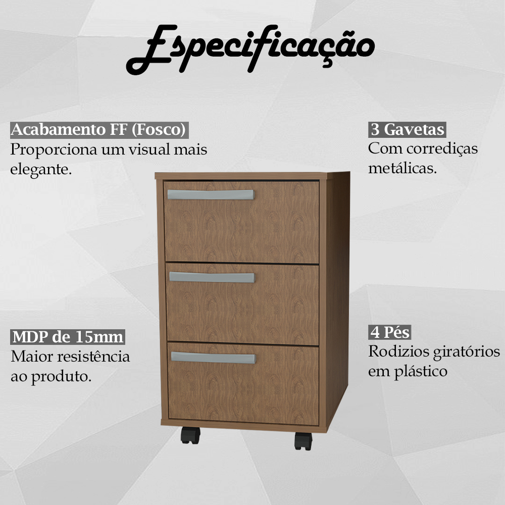 Gaveteiro Para Escritorio Gamer 3 Gavetas e 4 Rodizios Mell B26 NOVAM