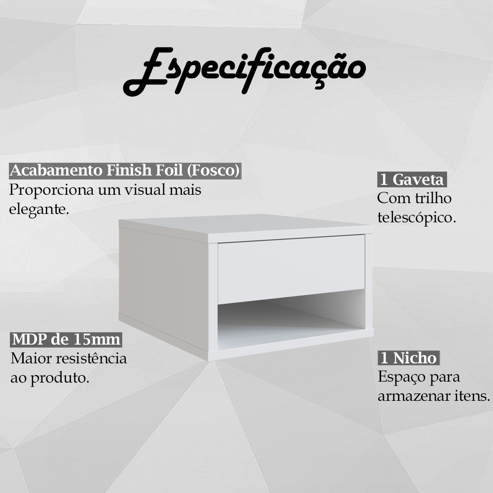 Mesa De Cabeceira Suspensa 1 Gaveta B87 Branco NOVAM