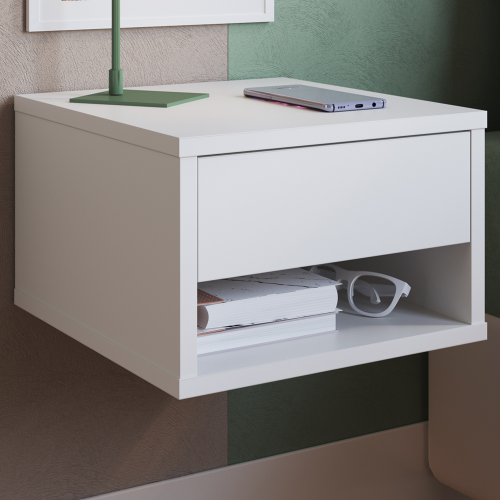 Mesa De Cabeceira Suspensa 1 Gaveta B87 Branco NOVAM