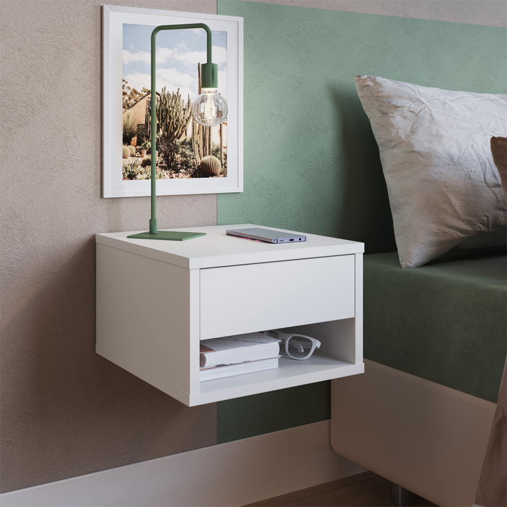 Mesa De Cabeceira Suspensa 1 Gaveta B87 Branco NOVAM