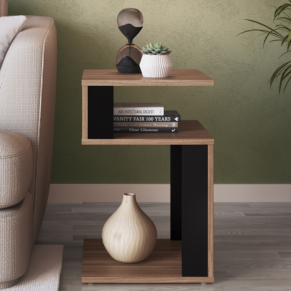 Mesa Lateral De Apoio 2 Prateleiras B74 Montana Preto NOVAM