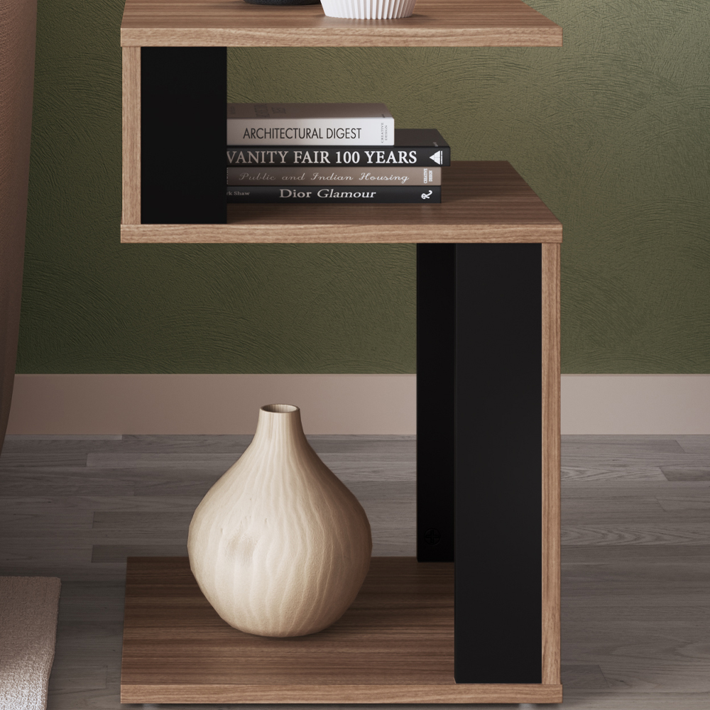 Mesa Lateral De Apoio 2 Prateleiras B74 Montana Preto NOVAM