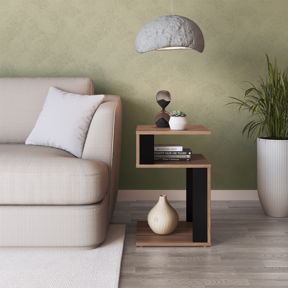 Mesa Lateral De Apoio 2 Prateleiras B74 Montana Preto NOVAM