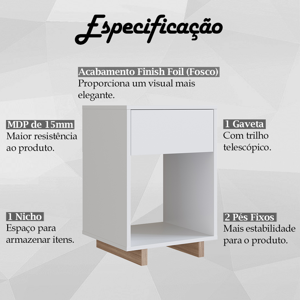 Mesa de Cabeceira 1 Gaveta e 1 Nicho B88 Branco Montana NOVAM