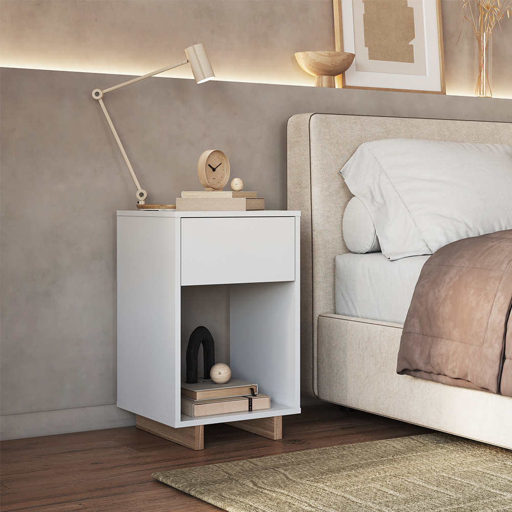 Mesa de Cabeceira 1 Gaveta e 1 Nicho B88 Branco Montana NOVAM