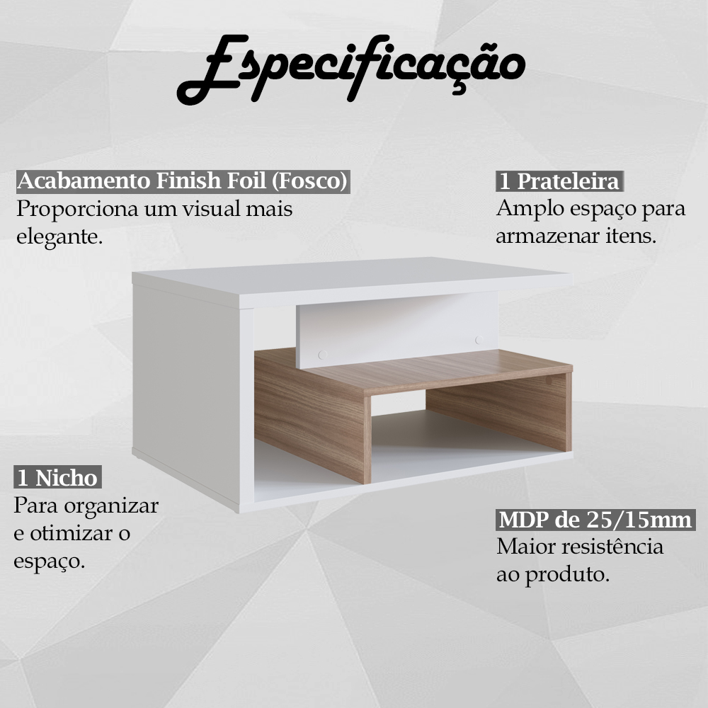 Mesa de Centro 1 Nicho E 1 Prateleira B92 Branco Montana NOVAM