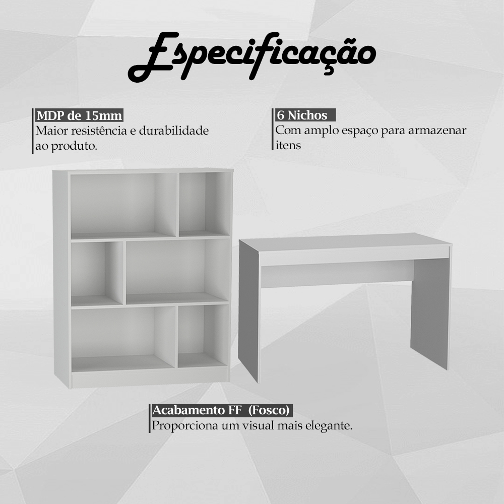 Mesa e Estante Para Escritorio Gamer B28 Branco NOVAM