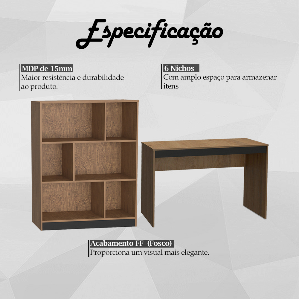 Mesa e Estante Para Escritorio Gamer B28 Mell Preto NOVAM