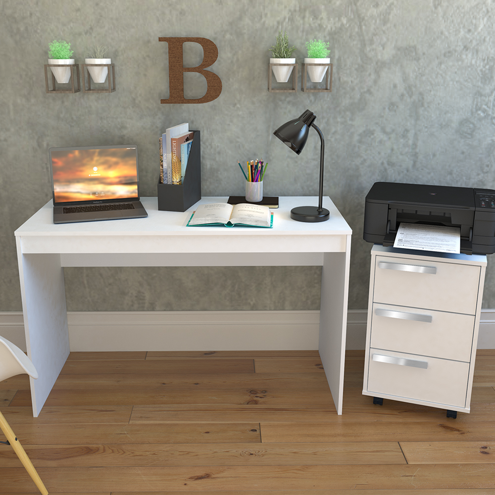 Mesa e Gaveteiro 3 Gavetas Para Escritorio Gamer B29 Branco NOVAM