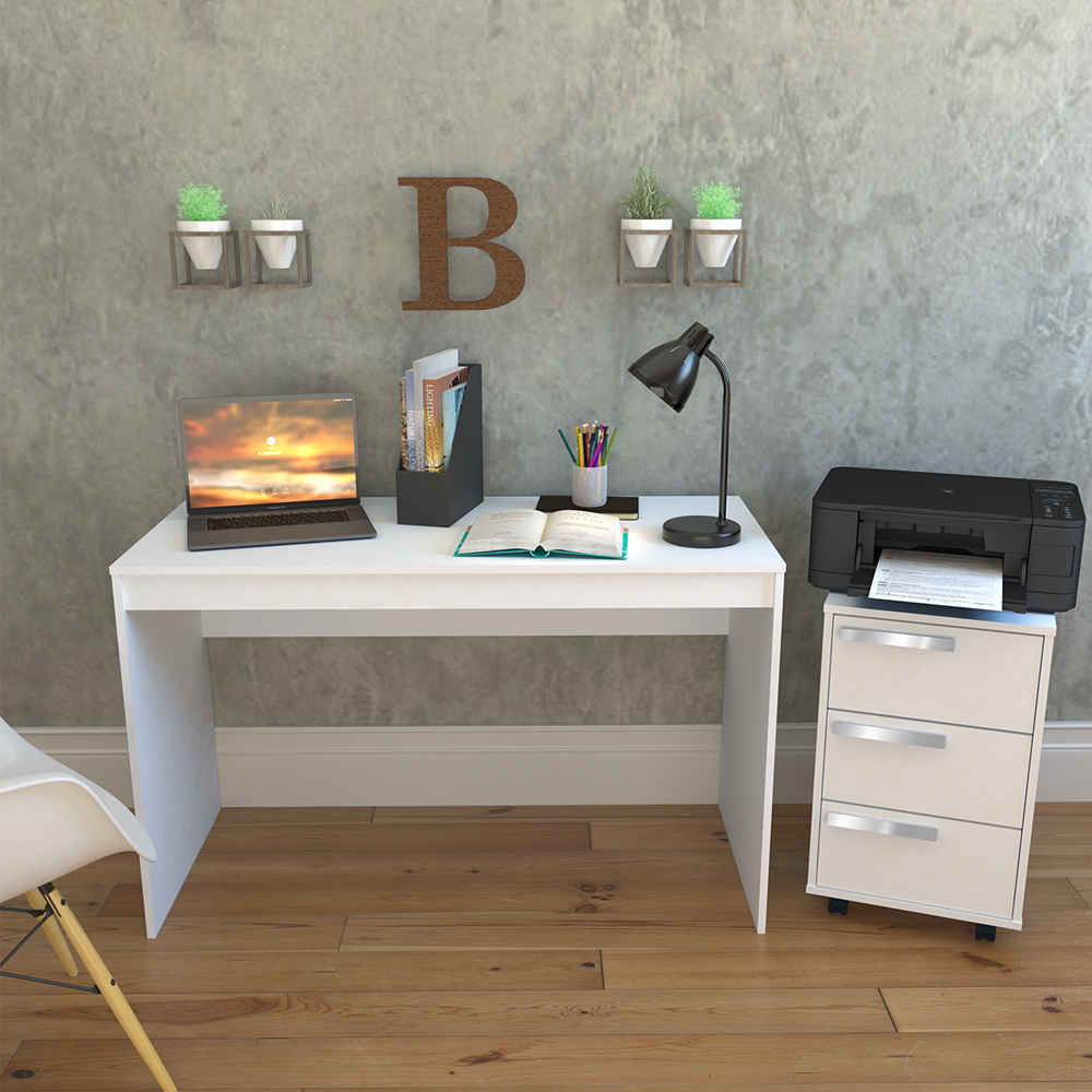 Mesa e Gaveteiro 3 Gavetas Para Escritorio Gamer B29 Branco NOVAM