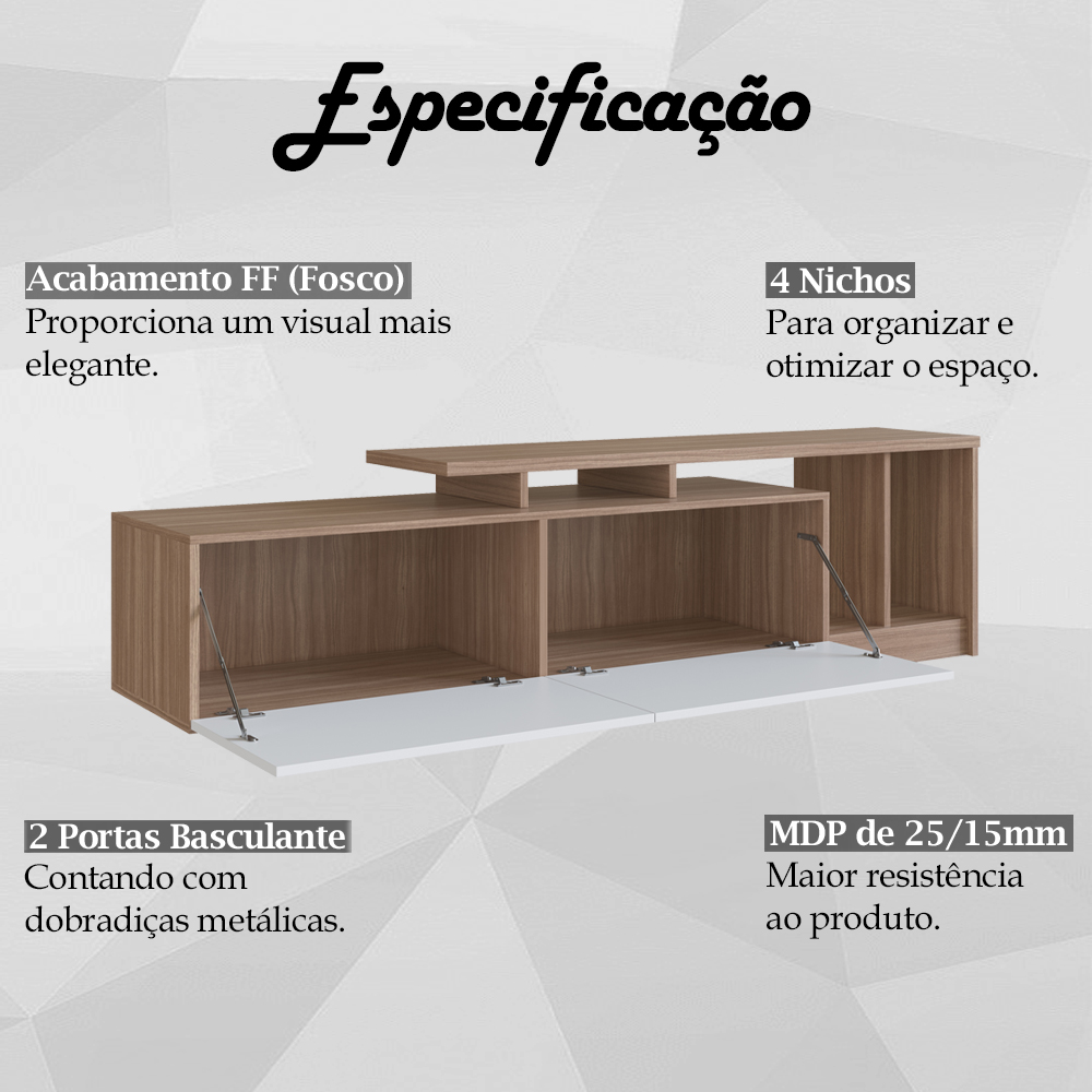 Rack Bancada Para TV 50 Pol 2 Portas B91 Montana Branco NOVAM