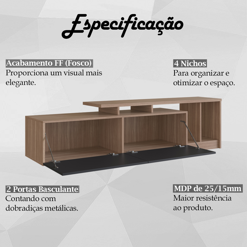 Rack Bancada Para TV 50 Pol 2 Portas B91 Montana Preto NOVAM