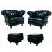 Conjunto 02 Poltronas Imperador Chesterfield com Puff Banquinho Quadrado - Corano Preto