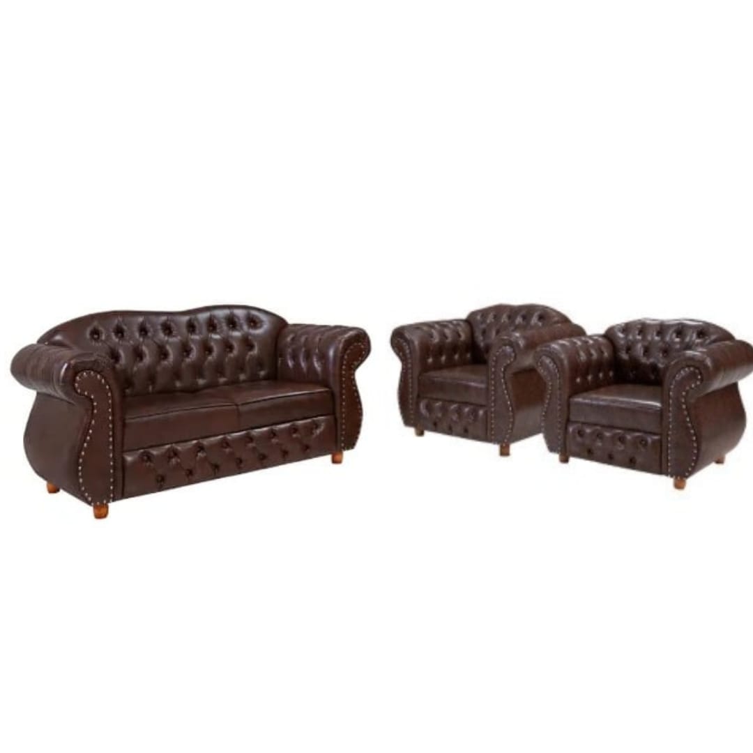 Conjunto 2 Poltronas + 1 Namoradeira Chesterfield Merlô Corano Marrom / Decoração, barbearia, sala, recepção