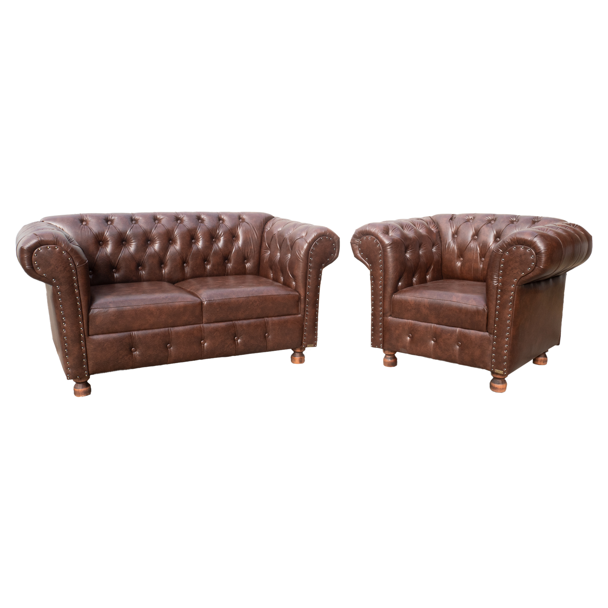 Conjunto Sofa Namoradeira Chesterfield Capitone Luis XV Courano Marrom / decoracao, sala tv estar, recepcao