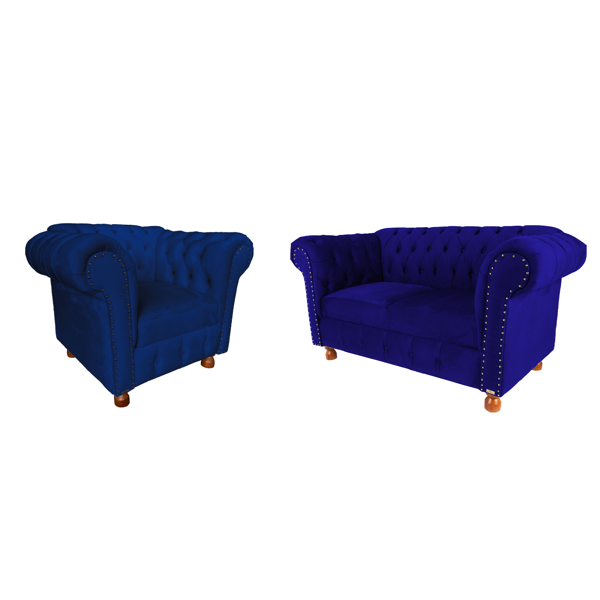 Conjunto Sofa Namoradeira Chesterfield Capitone Luis XV Suede Azul Marinho / decoracao, sala tv estar, recepcao