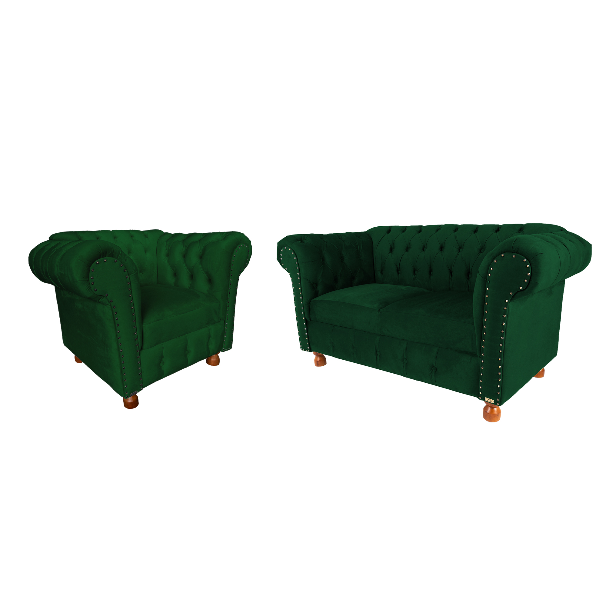 Conjunto Sofa Namoradeira Chesterfield Capitone Luis XV Suede Verde Musgo / decoracao, sala tv estar, recepcao