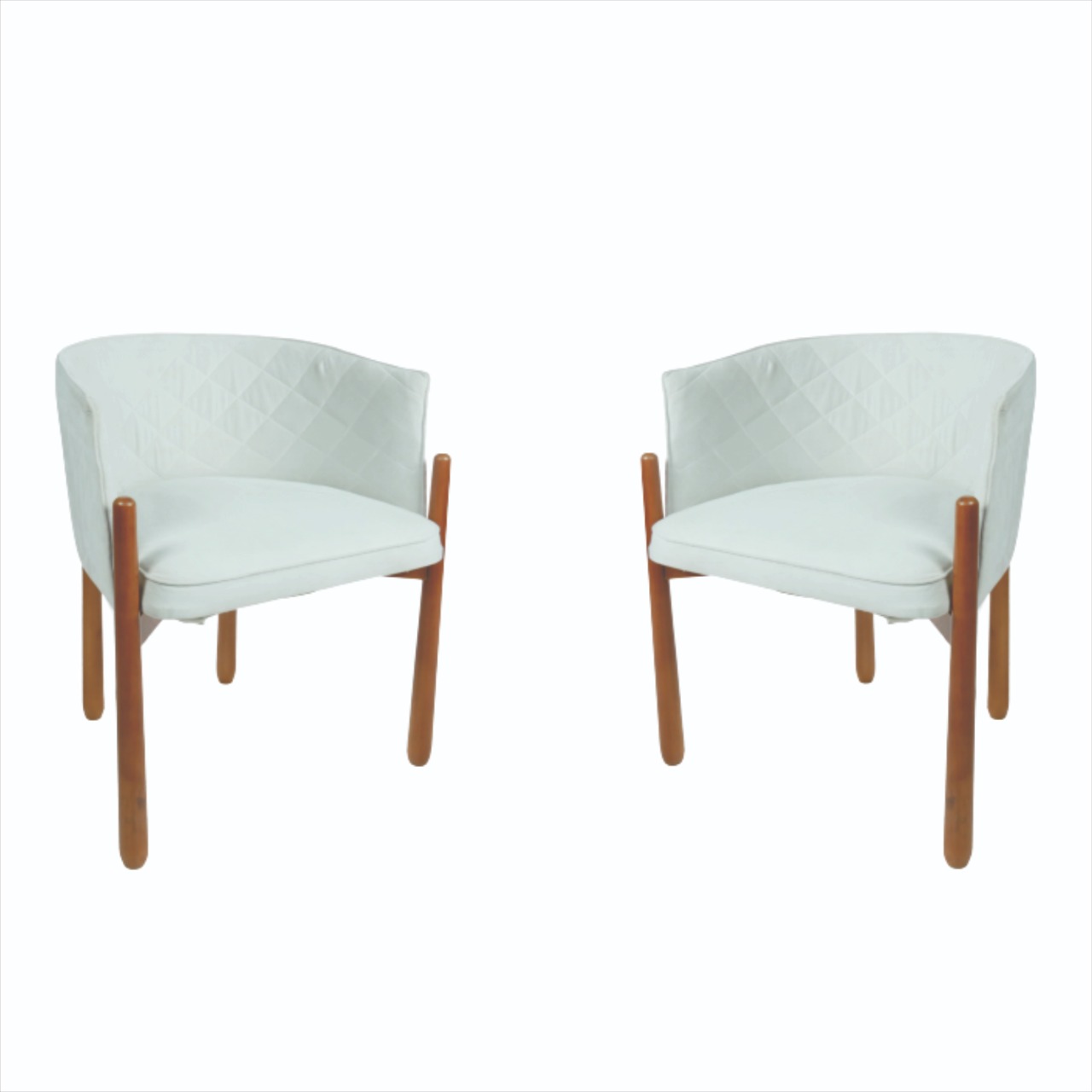 Kit 02 Poltronas Decorativa Sophia Para Sala, Tv, Estar, Recepção Base De Madeira - Suede Nude