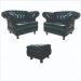 Kit 02 Poltronas Imperador com Puff Banqueta Chesterfield Pé Madeira - Corano Preto