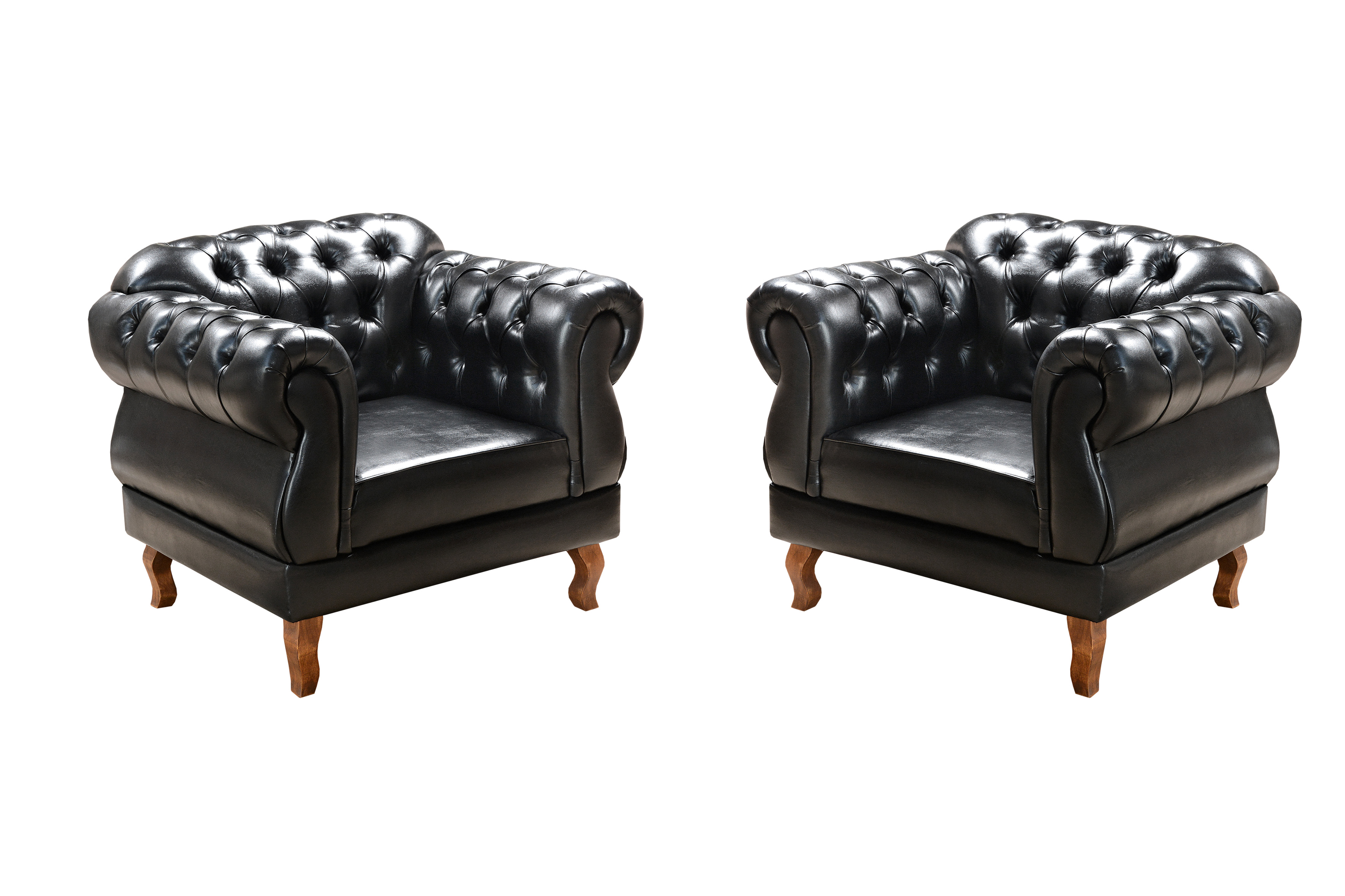 Kit 2 poltronas Chesterfield Capitonê Elisabeth Corano Preto Decoração, Recepção, Salas de Tv e Estar