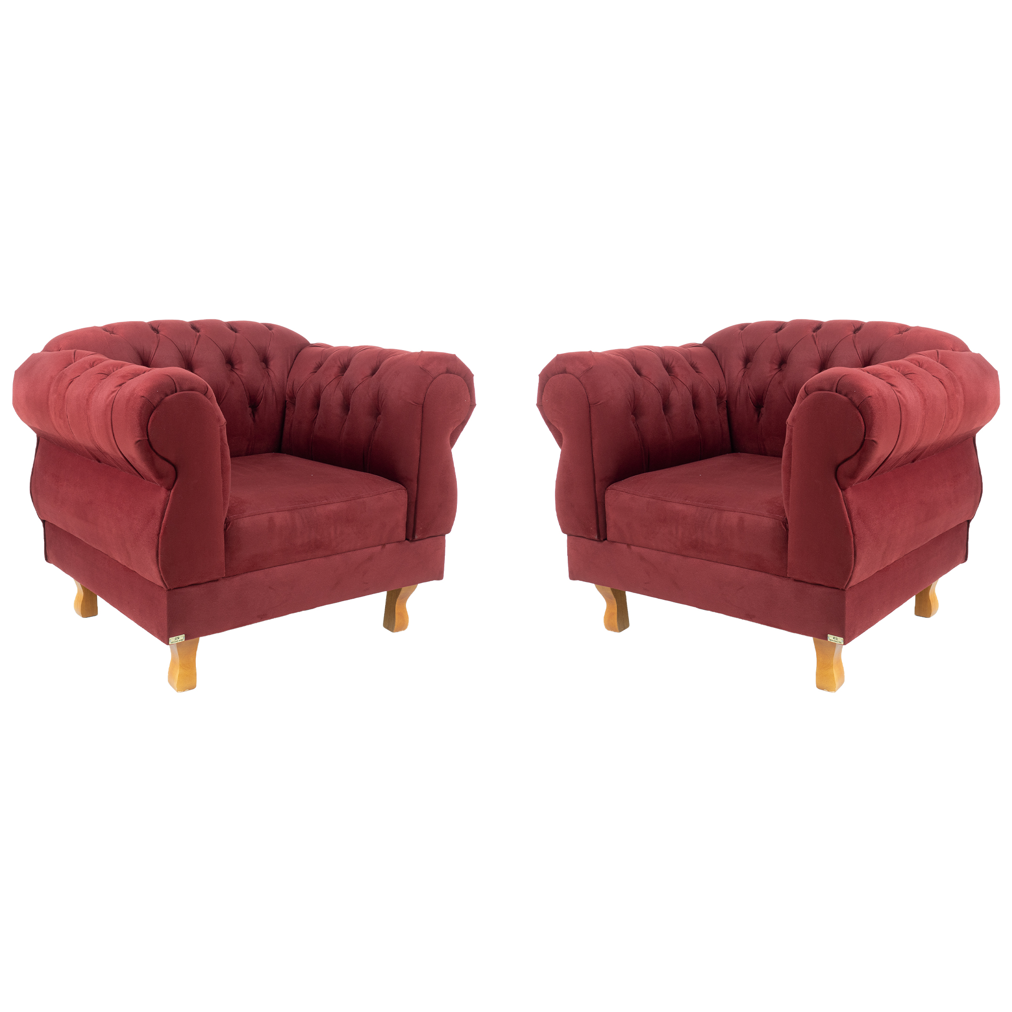 Kit 2 poltronas Chesterfield Capitonê Elisabeth Suede Bordo Decoração, Recepção, Salas de Tv e Estar