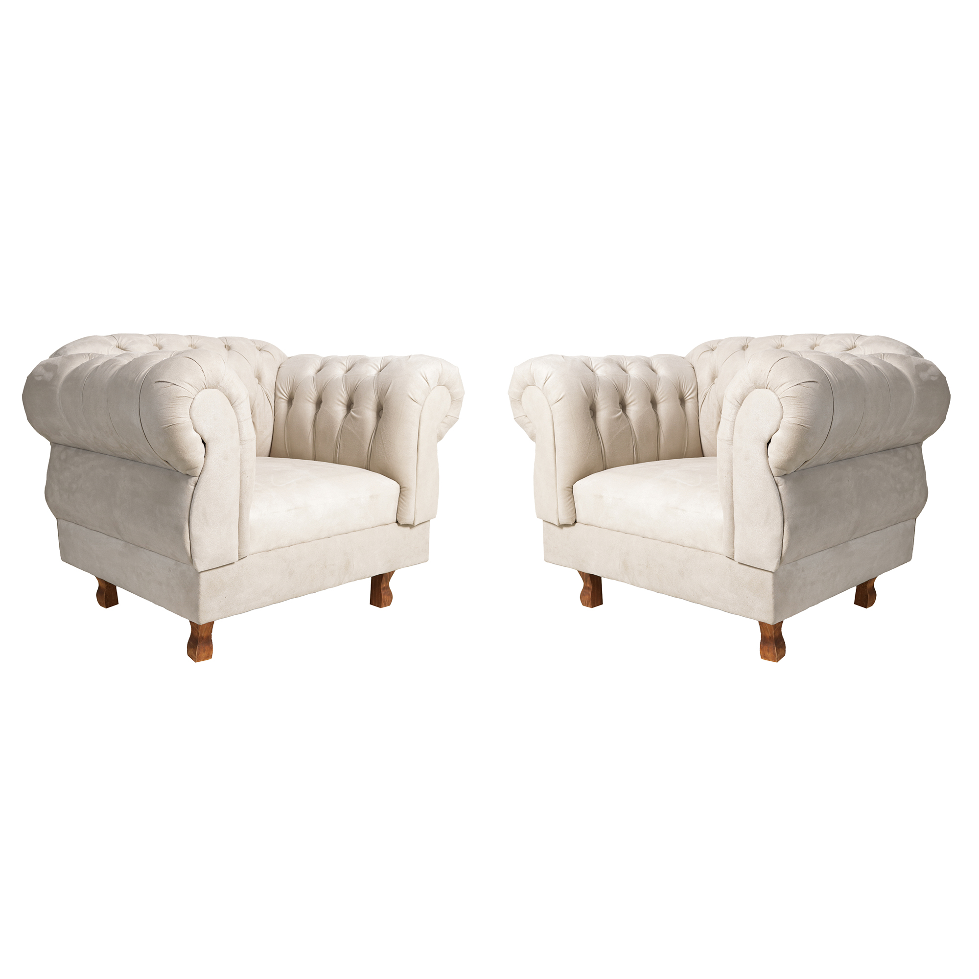 Kit 2 poltronas Chesterfield Capitonê Elisabeth Suede Nude Decoração, Recepção, Salas de Tv e Estar