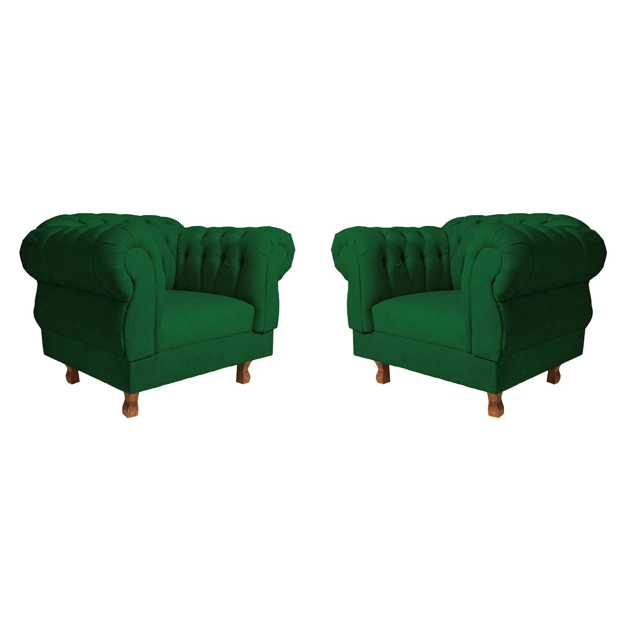 Kit 2 poltronas Chesterfield Capitonê Elisabeth Suede Verde Bandeira Decoração, Recepção, Salas de Tv e Estar