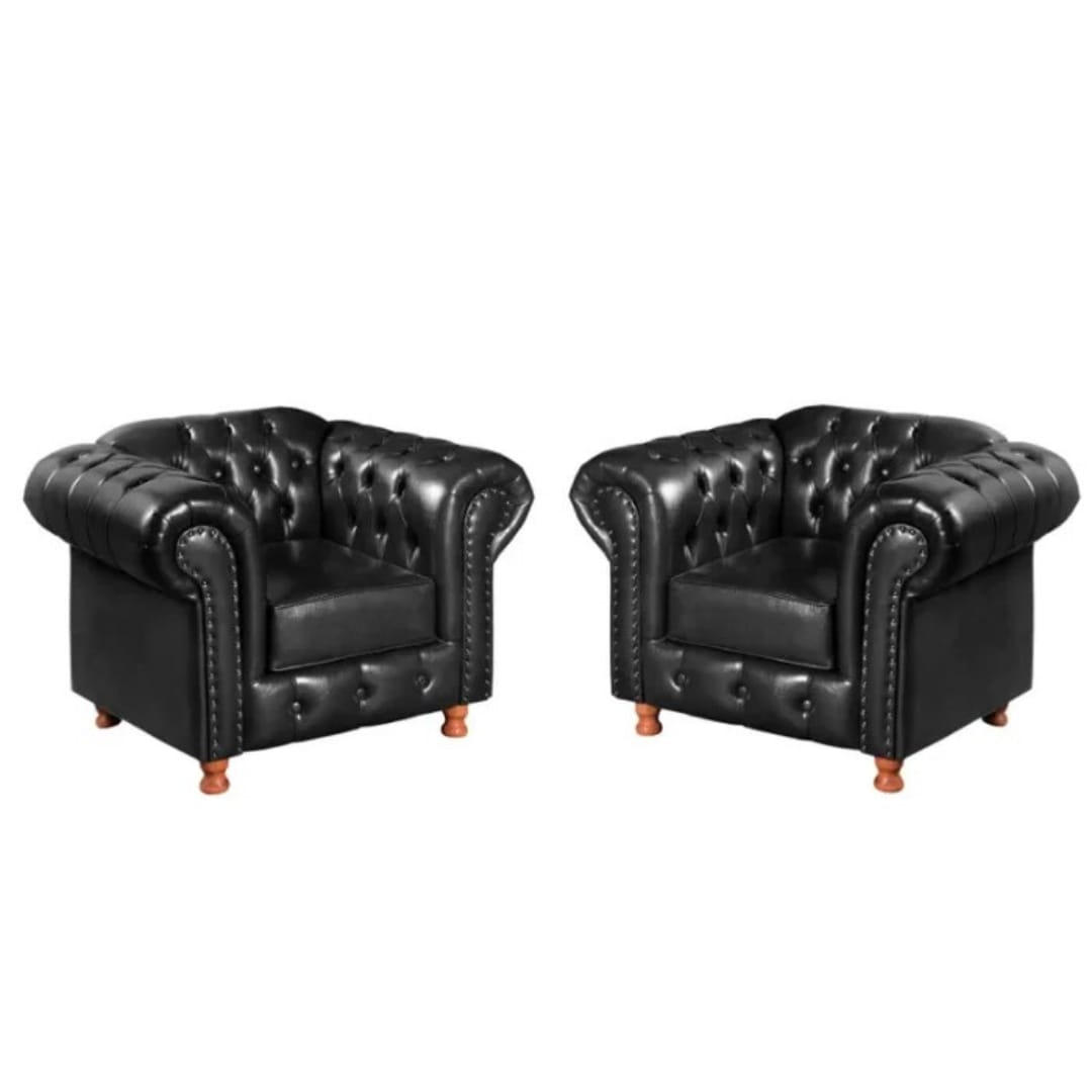 Kit Duas Poltronas Chesterfield Capitone Luis XV Preto / Decoracao, Sala tv estar, barbearia