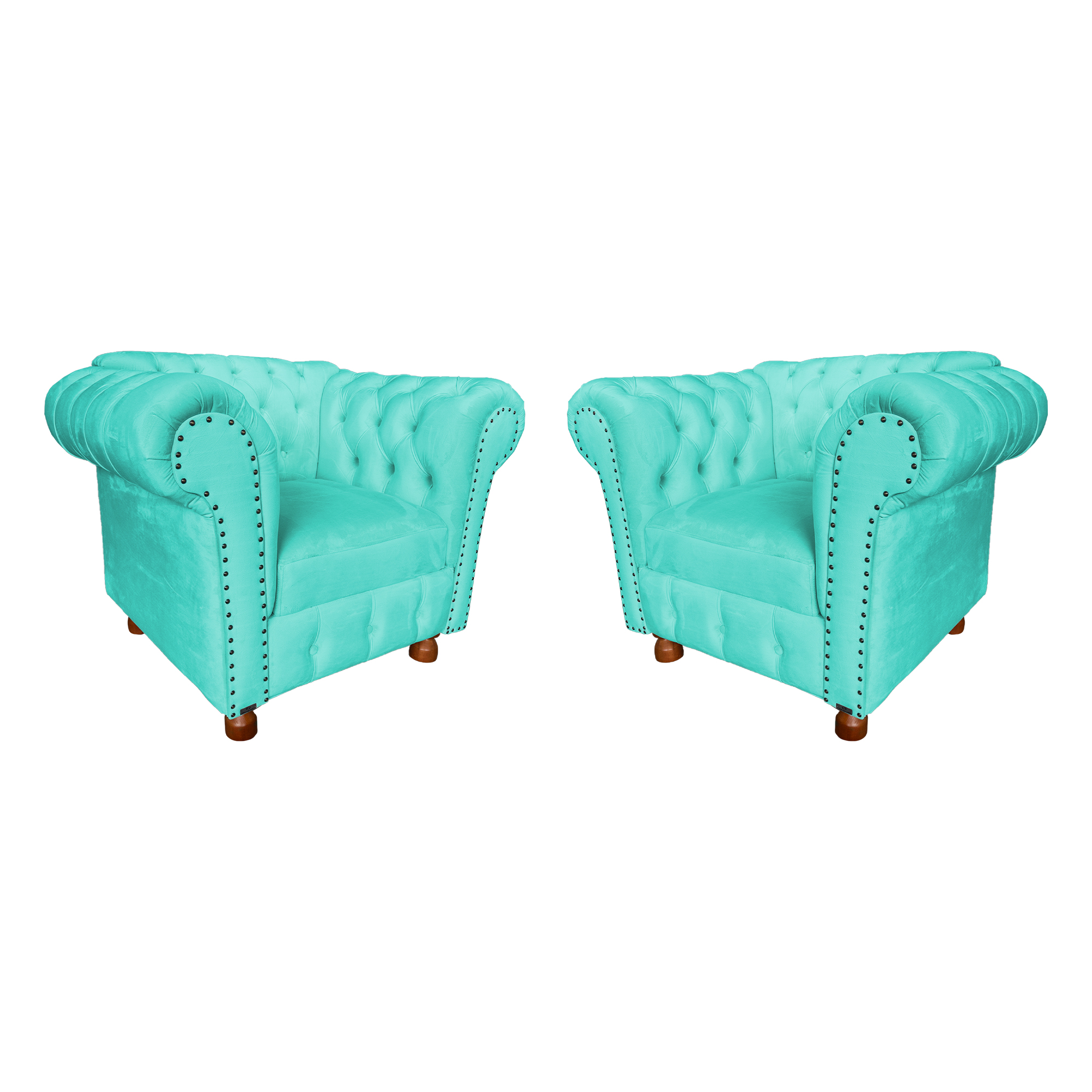 Kit Duas Poltronas Chesterfield Capitone Luis XV Suede Azul Tiffany/ Decoracao, Sala tv estar, barbearia